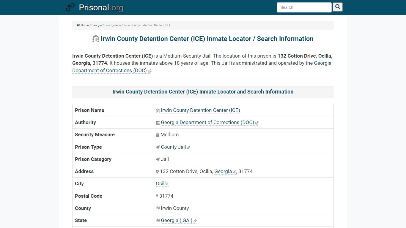 Irwin County Detention Center (ICE)-Inmate Locator/Search ...