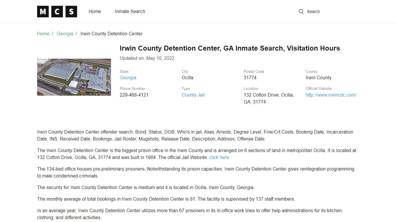 Irwin County, GA Jail Inmates Search, Visitation Rules