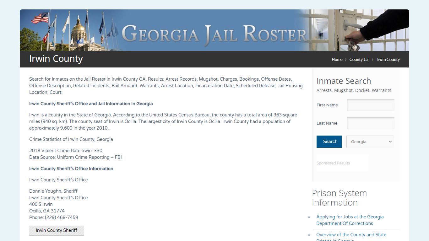 Irwin County | Georgia Jail Inmate Search